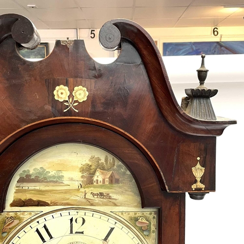 1726 - A mahogany, crossbanded and inlaid eight-day longcase clock. Circa 1800, with arched painted dial, e... 