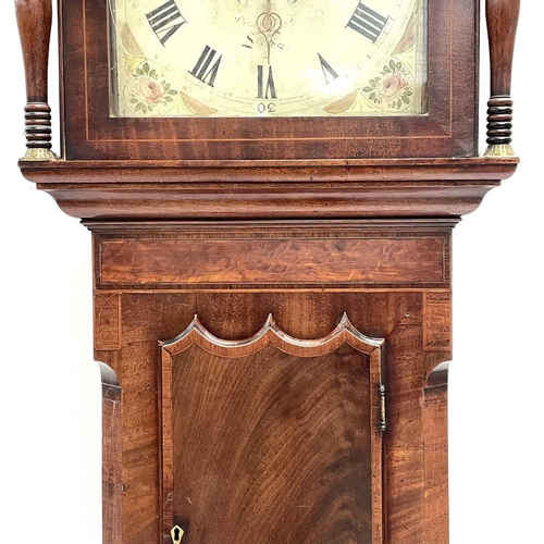 1727 - A late George III mahogany, crossbanded and inlaid eight day longcase clock. With arched painted dia... 