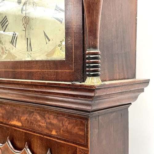 1727 - A late George III mahogany, crossbanded and inlaid eight day longcase clock. With arched painted dia... 