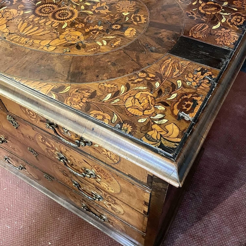 1805 - A William and Mary walnut and marquetry chest. The top inlaid with a flower filled urn flanked by ch... 