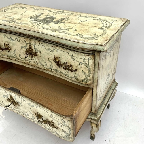 1807 - A Continental commode painted in the Chinoiserie style. 19th century, the two long drawers with orna... 