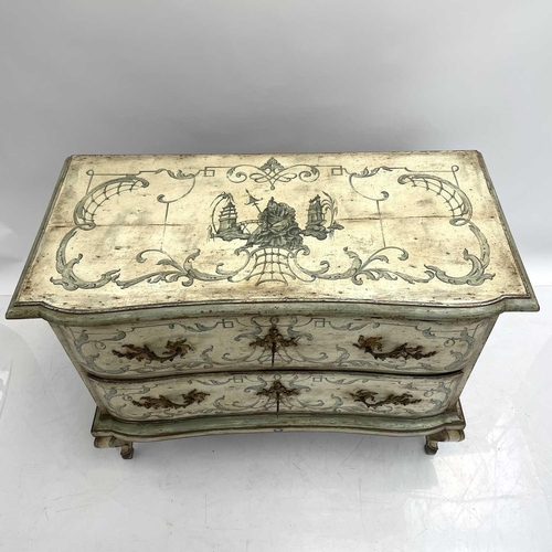 1807 - A Continental commode painted in the Chinoiserie style. 19th century, the two long drawers with orna... 