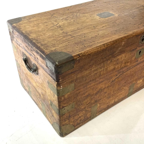 1808 - A teak and brass bound sea chest. 19th century, the top with inset plaque engraved Mrs Murray Gladst... 