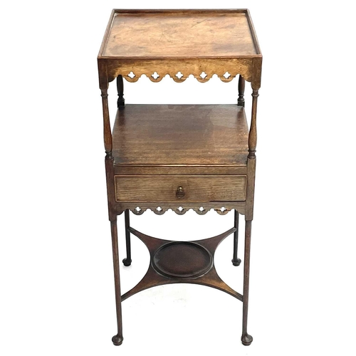 1812 - A George III mahogany square washstand. The upper tier with pierced frieze and fitted with a central... 