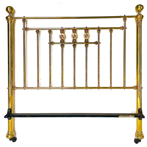 1819 - A Victorian style brass bed head and end. The rails with floral printed ceramic dividers, to take a ... 