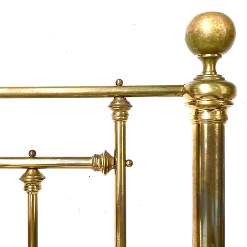 1819 - A Victorian style brass bed head and end. The rails with floral printed ceramic dividers, to take a ... 