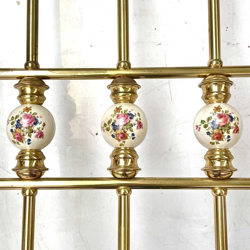 1819 - A Victorian style brass bed head and end. The rails with floral printed ceramic dividers, to take a ... 