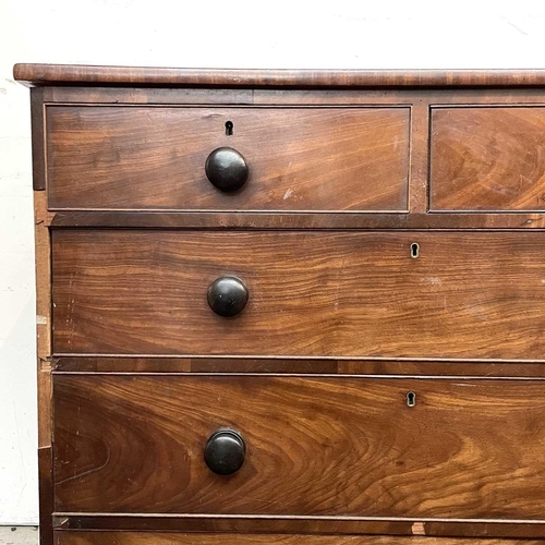 1821 - A 19th century mahogany chest. Fitted with two short and three long drawers, height 91cm, width 107.... 