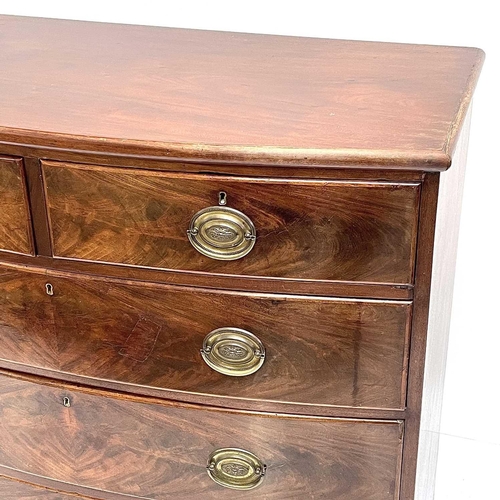 1824 - An early Victorian mahogany bow front chest. Fitted with two short and two long drawers on bracket f... 