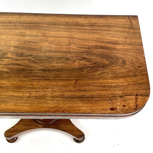 1832 - An early Victorian rosewood fold top card table. On a turned column and quadruped base. Height 74cm,... 