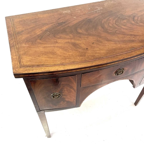 1838 - A 19th century mahogany bow front sideboard. Fitted a central drawer flanked by two deep drawers and... 