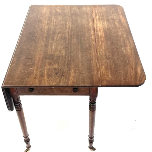 1839 - A George III mahogany Pembroke table. Fitted with one real and one dummy drawer and raised on turned... 