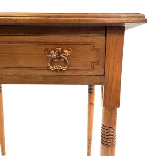 1845 - An Arts and Crafts cedar, mahogany, and crossbanded side table. Fitted with one drawer and raised on... 