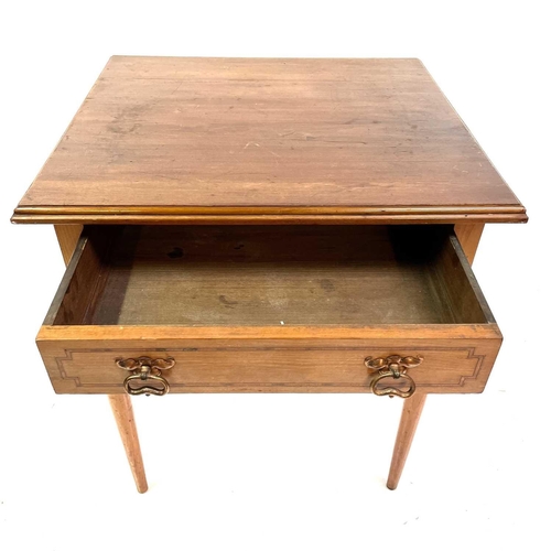 1845 - An Arts and Crafts cedar, mahogany, and crossbanded side table. Fitted with one drawer and raised on... 