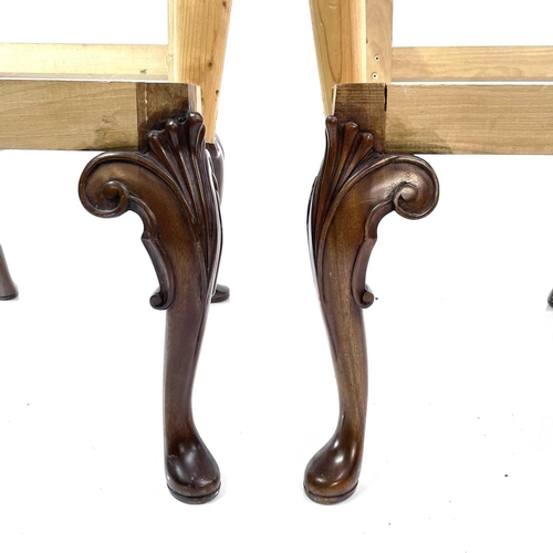 1858 - A pair of George III style mahogany and beech armchair frames. Modern, raised on cabriole legs. Heig... 