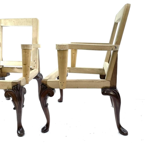 1858 - A pair of George III style mahogany and beech armchair frames. Modern, raised on cabriole legs. Heig... 