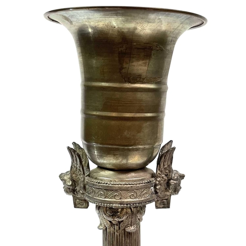 1859 - A French Art Deco silver plated adjustable lamp standard. With a fluted column, height 155cm, togeth... 