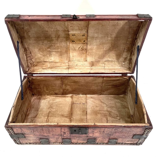 1865 - A Victorian elm dome top carriage trunk. With iron banding and brass studs, named W Woodward and wit... 