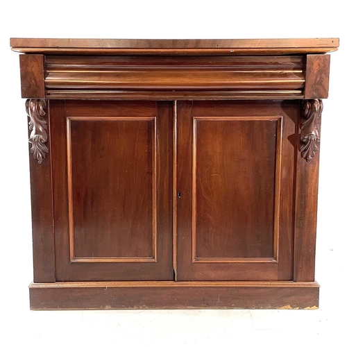 1872 - A Victorian mahogany chiffonier. Fitted a long drawer above two panel doors on a plinth base, height... 