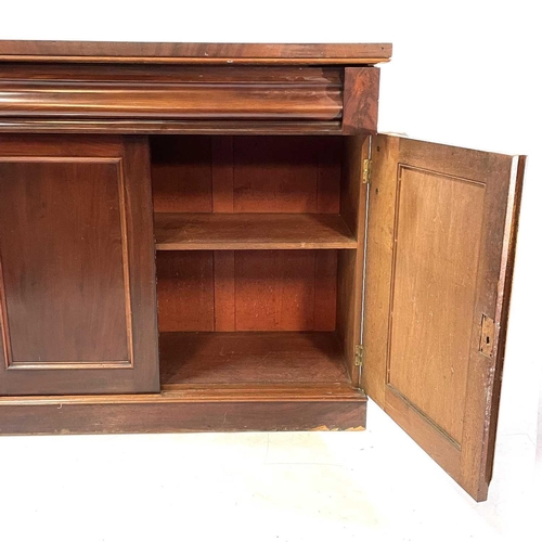 1872 - A Victorian mahogany chiffonier. Fitted a long drawer above two panel doors on a plinth base, height... 