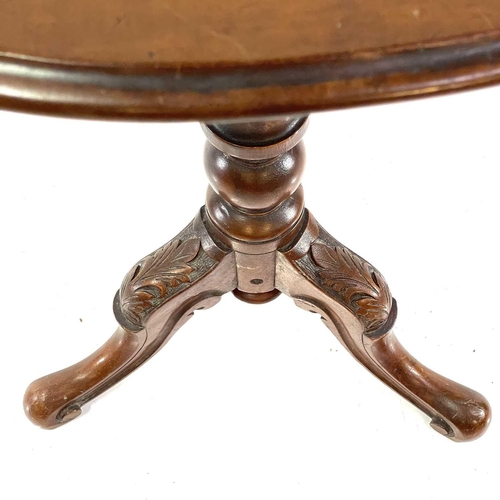 1876 - A Victorian mahogany oval tripod wine table. Raised on a spiral turned pillar and carved tripod base... 