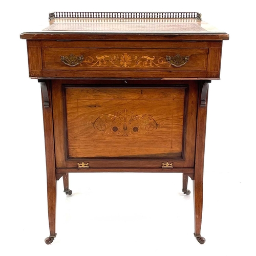 1883 - A late Victorian rosewood and inlaid Davenport desk. With a pierced brass three-quarter gallery abov... 