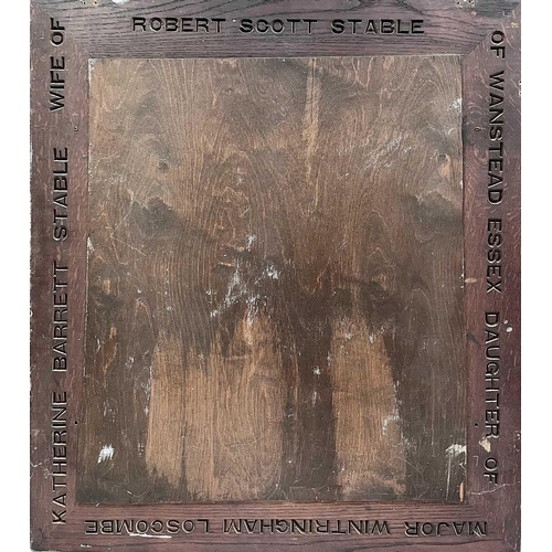 1887 - An unusual Victorian oak framed Mirror with carved inscription on the reverse. With a rectangular be... 