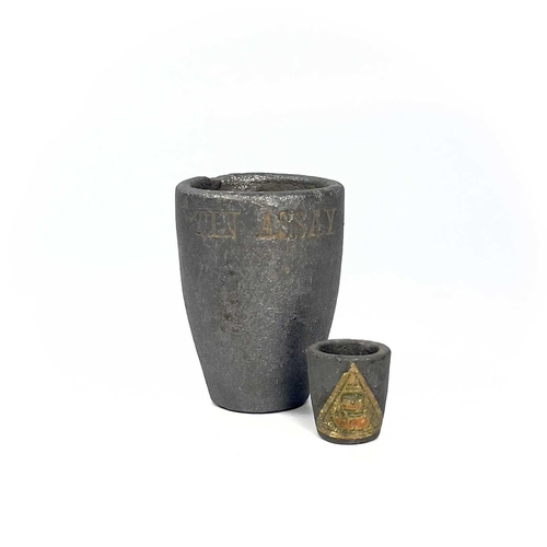 189 - Two tin smelting and assay crucibles of modern design. Heights 7.5cm and 2.75cm. This large collecti... 