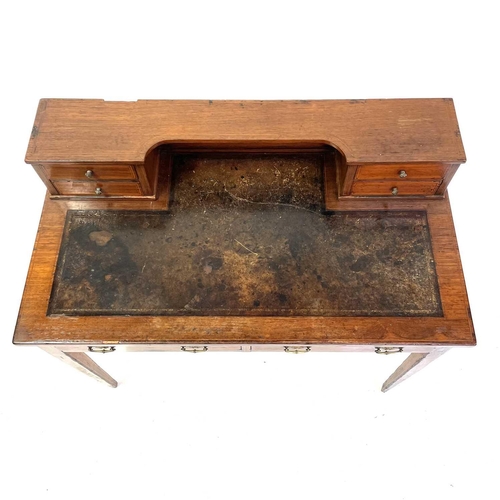 1907 - An early Victorian rosewood and line inlaid writing desk. The shaped superstructure with four drawer... 