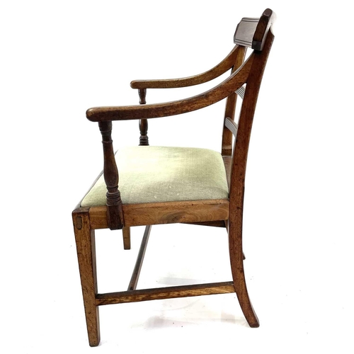 1918 - A Regency mahogany carver chair. With bar back and fluted horizontal slats on square legs.