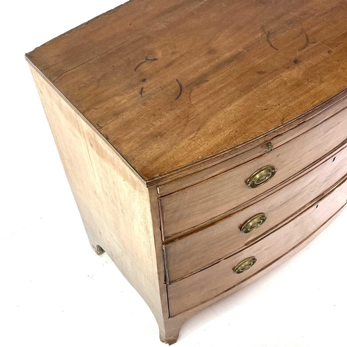 1921 - A 19th century mahogany bow front chest. Fitted a brushing slide above three graduated long drawers ... 