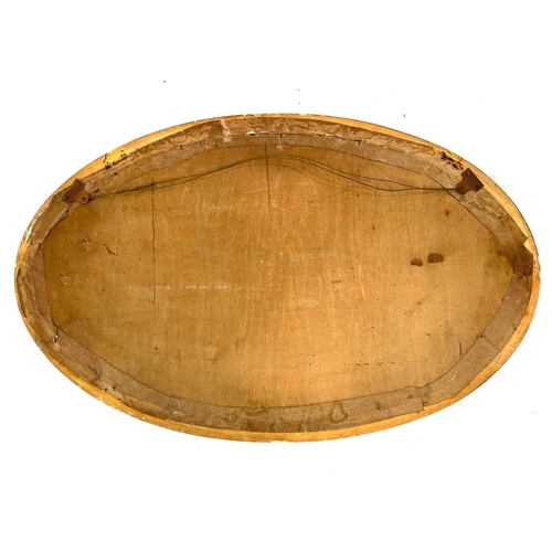 1933 - An early 20th century gilt oval bevelled edge mirror. With reeded and beaded borders, 84cm x 54cm.