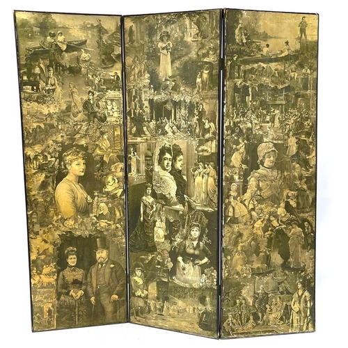 1934 - A Victorian scrap screen. With three sections, one side with coloured images, the other black and wh... 