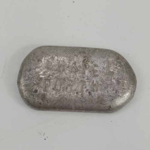 195 - Rare location tin. A small piece of tin metal, bearing inscription 'CHAPEL PORTH'. 4.5cm x 2.5cm. Th... 