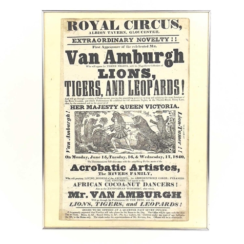 2 - A rare early Victorian circus advertising poster or flyer Mr Van Amburgh the Great Lion-Tamer. At Ro... 