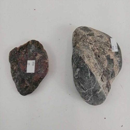 217 - Alluvial tin pebble and cut ‘wood tin’ specimens from Carbis Bay Cornwall. 16cm x 10cm x 6cm and 9cm... 