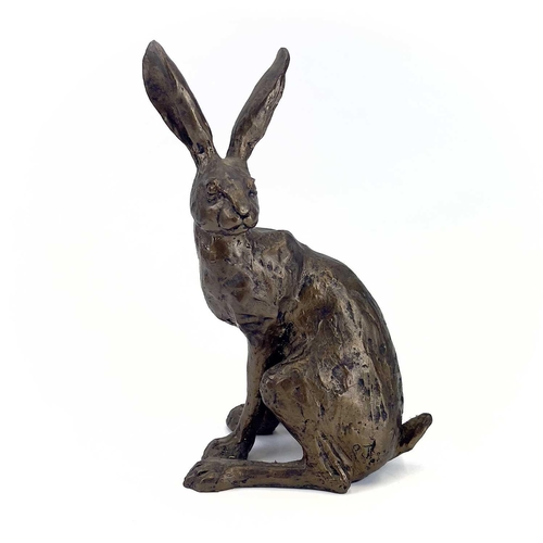 226 - A Paul Jenkins bronzed sculpture, 'Hugo Hare'. Height 28.5cm, together with three Joanna Martins bro... 