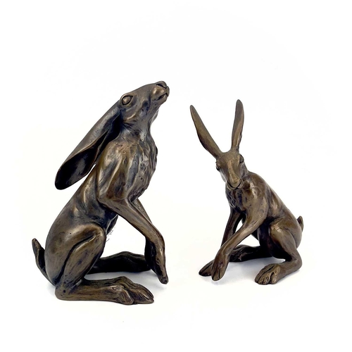 226 - A Paul Jenkins bronzed sculpture, 'Hugo Hare'. Height 28.5cm, together with three Joanna Martins bro... 