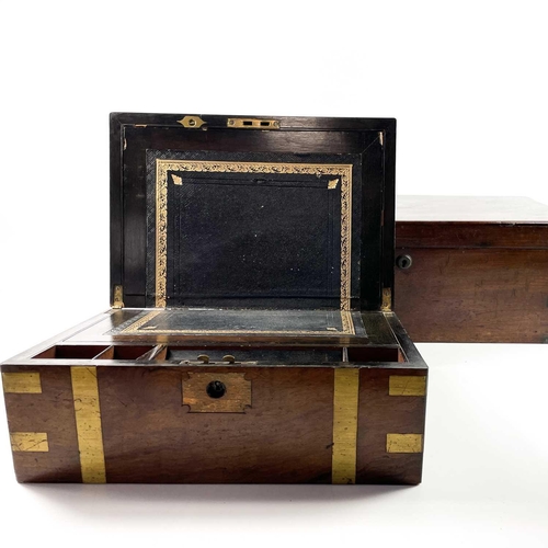 243 - A 19th century walnut and brass bound writing slope. Height 16cm width 35cm depth 23.5cm together wi... 