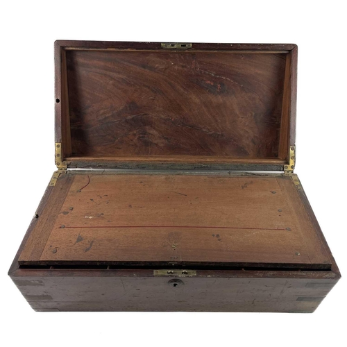 243 - A 19th century walnut and brass bound writing slope. Height 16cm width 35cm depth 23.5cm together wi... 