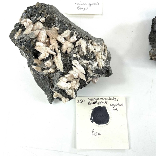 257 - A group of four good mineral specimens. Including Rubelite from Minas Gerais Brazil, Galena from Kol... 