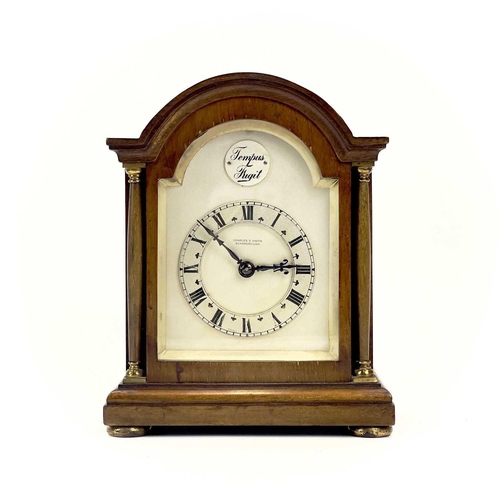 28 - A French mahogany cased mantel timepiece. With arched silvered dial, height 19.5cm, together with ot... 