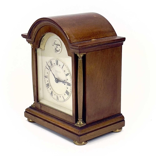 28 - A French mahogany cased mantel timepiece. With arched silvered dial, height 19.5cm, together with ot... 