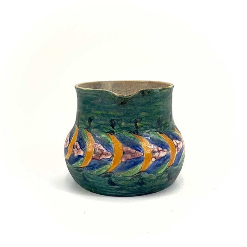 406 - Ella Napper, Lamorna, A painted pottery jug. Initialled and inscribed to the base, height 9cm.