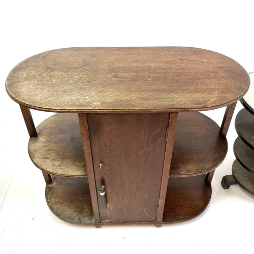 411 - An Art Deco green stained oak mirror top cocktail table. With applied fret cut plaques and two hinge... 