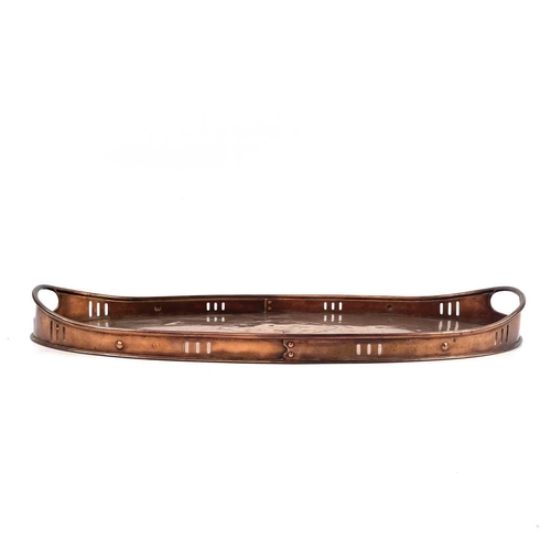 42 - A Newlyn copper oval galleried tray. With twin handles, width 50.5cm.