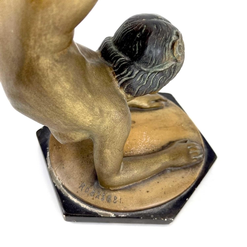 453 - An Art Deco bronze painted plaster figure of a female acrobat. Stamped O P 406 RD825881, height 45cm... 