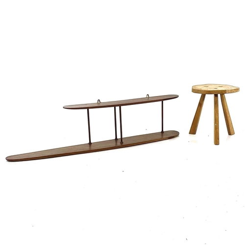 457 - A Robin Nance mahogany wall shelf. The two asymmetric shelves with turned supports, height 28cm, wid... 