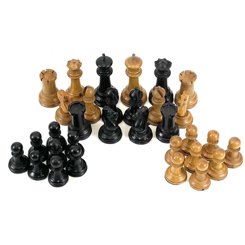 49 - A Staunton type boxwood and ebony weighted chess set. Circa 1900, the king height 8.5cm, together wi... 