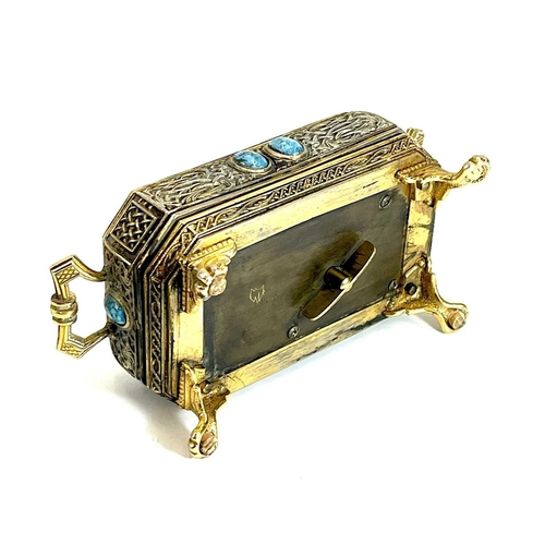 50 - A 20th century German gilt metal bird automaton music box. Decorated with scrolling tendrils and lat... 